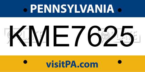 KME7625 Pennsylvania License Plate