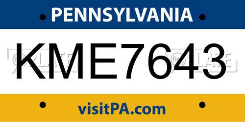 KME7643 Pennsylvania License Plate