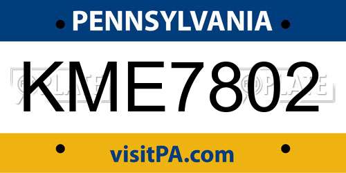 KME7802 Pennsylvania License Plate