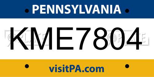 KME7804 Pennsylvania License Plate