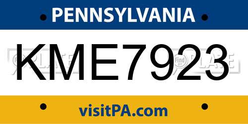 KME7923 Pennsylvania License Plate