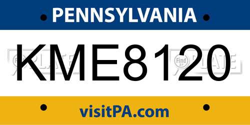 KME8120 Pennsylvania License Plate