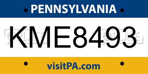 KME8493 Pennsylvania License Plate