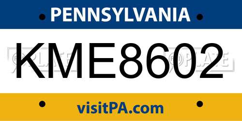 KME8602 Pennsylvania License Plate