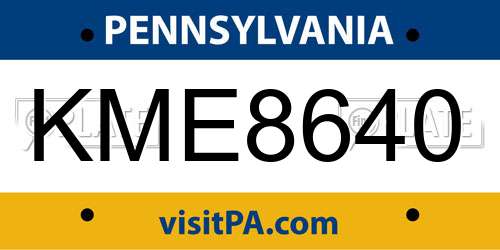 KME8640 Pennsylvania License Plate