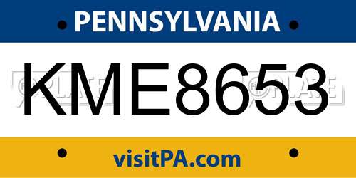 KME8653 Pennsylvania License Plate
