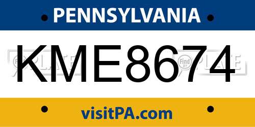 KME8674 Pennsylvania License Plate