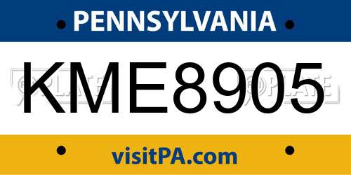 KME8905 Pennsylvania License Plate