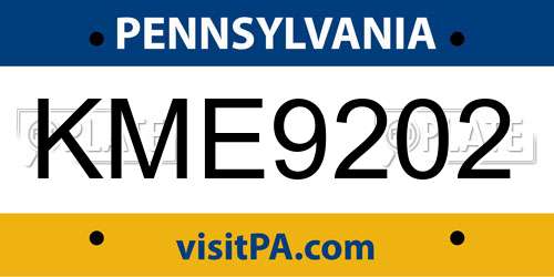 KME9202 Pennsylvania License Plate