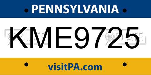KME9725 Pennsylvania License Plate