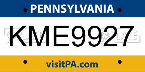 KME9927 Pennsylvania License Plate