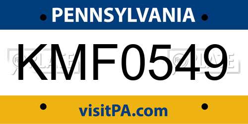 KMF0549 Pennsylvania License Plate