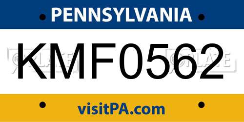KMF0562 Pennsylvania License Plate