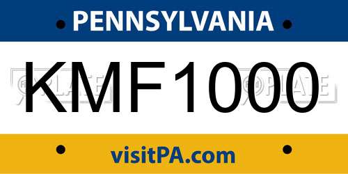 KMF1000 Pennsylvania License Plate