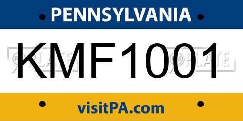 KMF1001 Pennsylvania License Plate