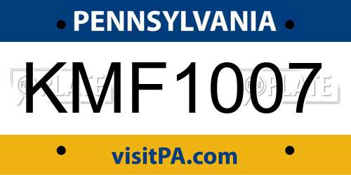 KMF1007 Pennsylvania License Plate