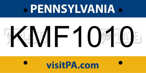 KMF1010 Pennsylvania License Plate