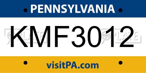 KMF3012 Pennsylvania License Plate