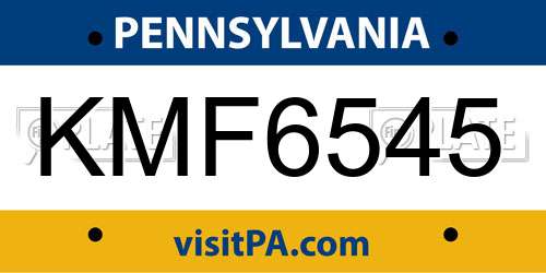 KMF6545 Pennsylvania License Plate