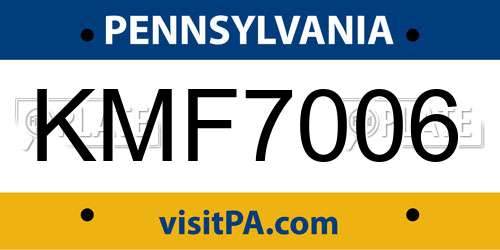 KMF7006 Pennsylvania License Plate