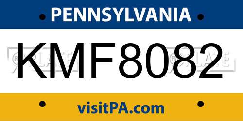 KMF8082 Pennsylvania License Plate