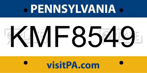 KMF8549 Pennsylvania License Plate