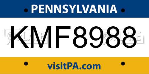 KMF8988 Pennsylvania License Plate