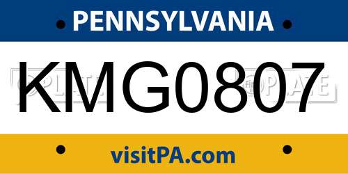 KMG0807 Pennsylvania License Plate