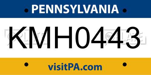KMH0443 Pennsylvania License Plate