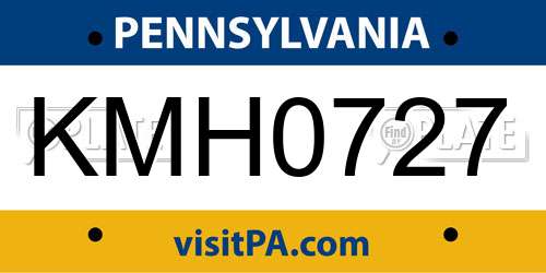 KMH0727 Pennsylvania License Plate