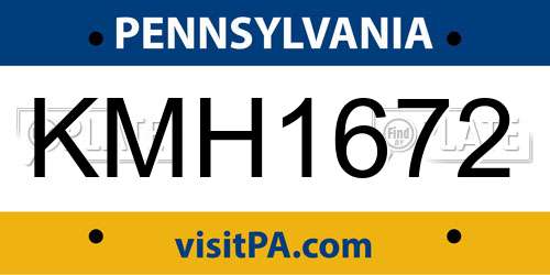 KMH1672 Pennsylvania License Plate