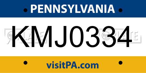 KMJ0334 Pennsylvania License Plate