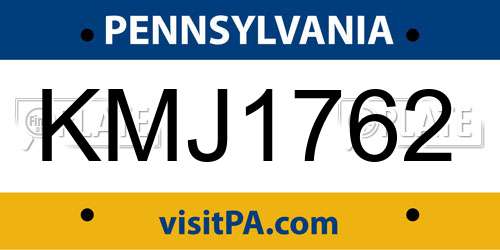 KMJ1762 Pennsylvania License Plate