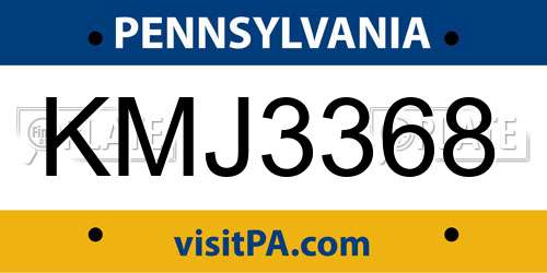 KMJ3368 Pennsylvania License Plate