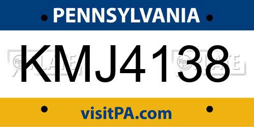 KMJ4138 Pennsylvania License Plate