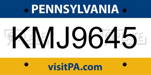 KMJ9645 Pennsylvania License Plate