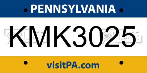 KMK3025 Pennsylvania License Plate