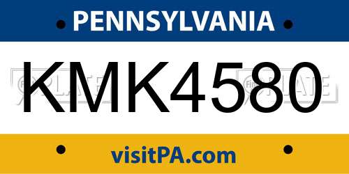 KMK4580 Pennsylvania License Plate