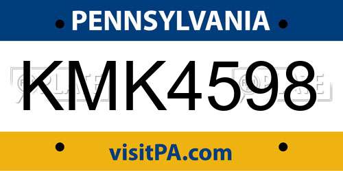 KMK4598 Pennsylvania License Plate
