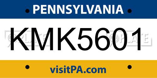 KMK5601 Pennsylvania License Plate
