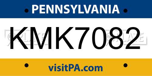 KMK7082 Pennsylvania License Plate