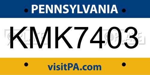 KMK7403 Pennsylvania License Plate