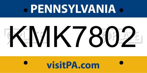 KMK7802 Pennsylvania License Plate