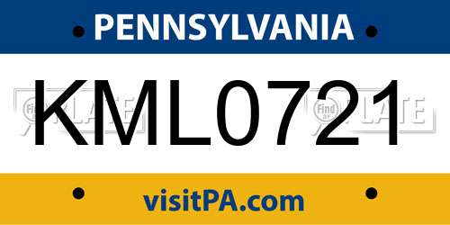 KML0721 Pennsylvania License Plate