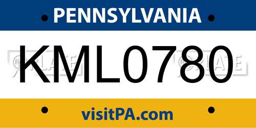 KML0780 Pennsylvania License Plate