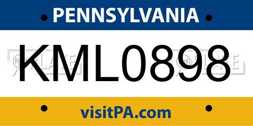 KML0898 Pennsylvania License Plate