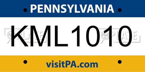KML1010 Pennsylvania License Plate