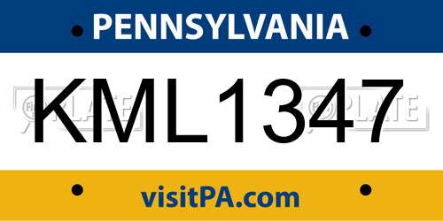 KML1347 Pennsylvania License Plate