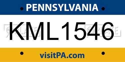KML1546 Pennsylvania License Plate