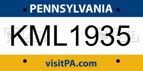 KML1935 Pennsylvania License Plate